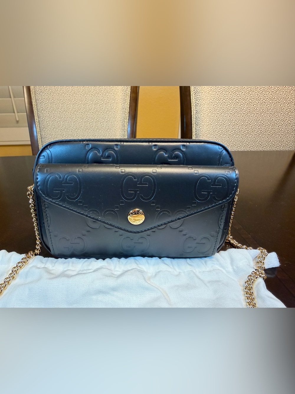 New Authentic Gucci GG Supreme Logo Shoulder Bag Black Leather - Picture 3 of 15